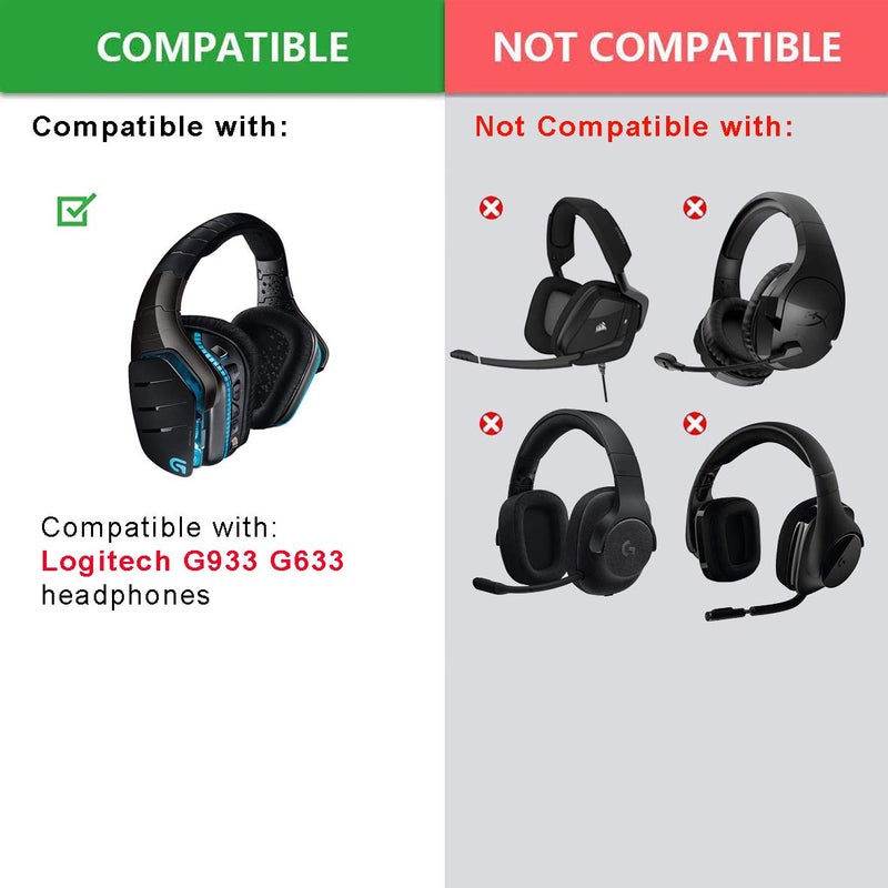 defean G933 G935 Ear Pads - defean Replacement Ear Cushion Earpads and Headband Compatible with Logitech G933 G935 G633 / g 933 g 935 g 633 Artemis Headphones (Leatheratte Ear Pads+Headband) - Image 2